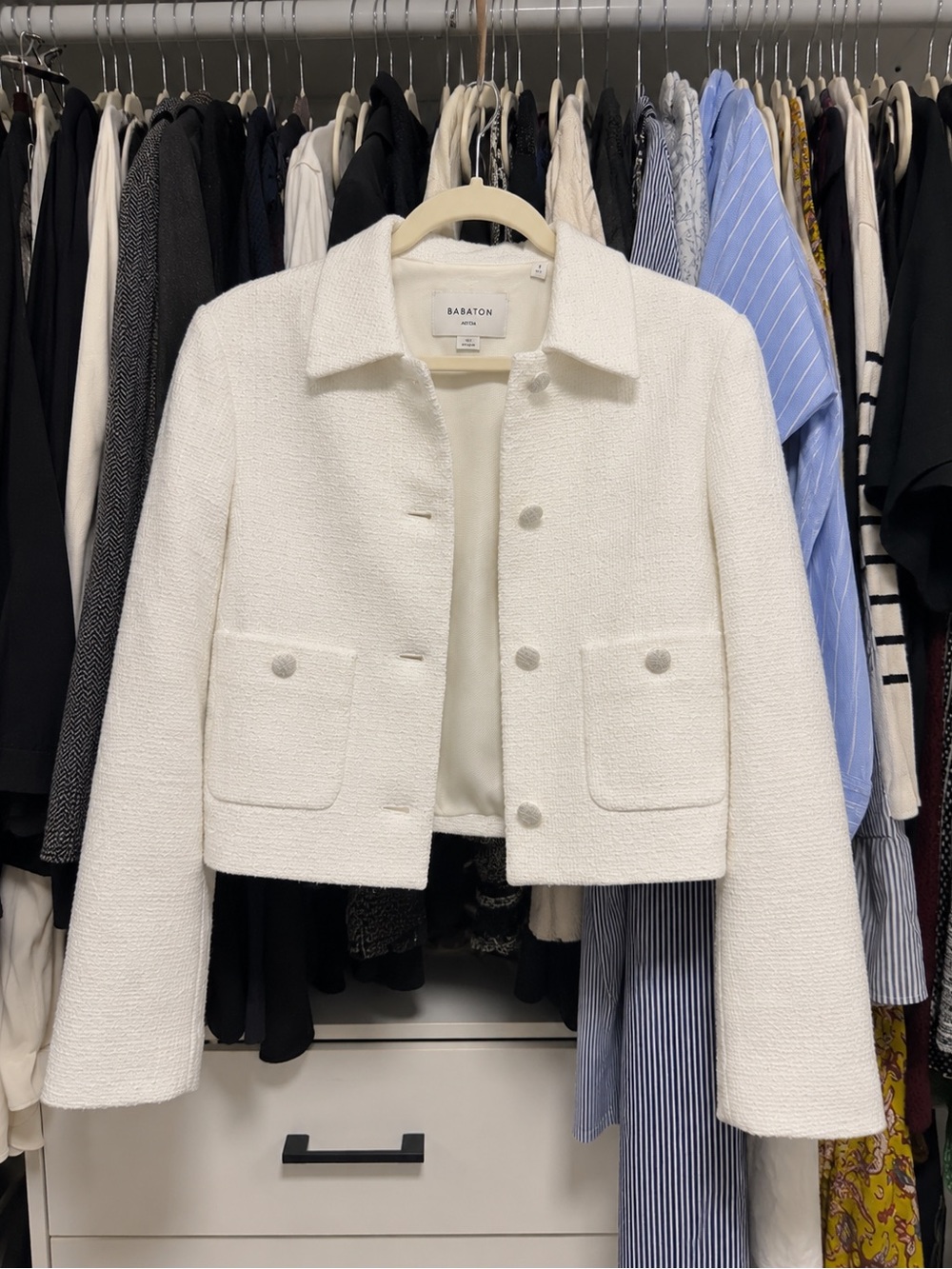 Aritzia Babaton Ivory White Tweed Cropped Jacket (NWOT) Never Worn